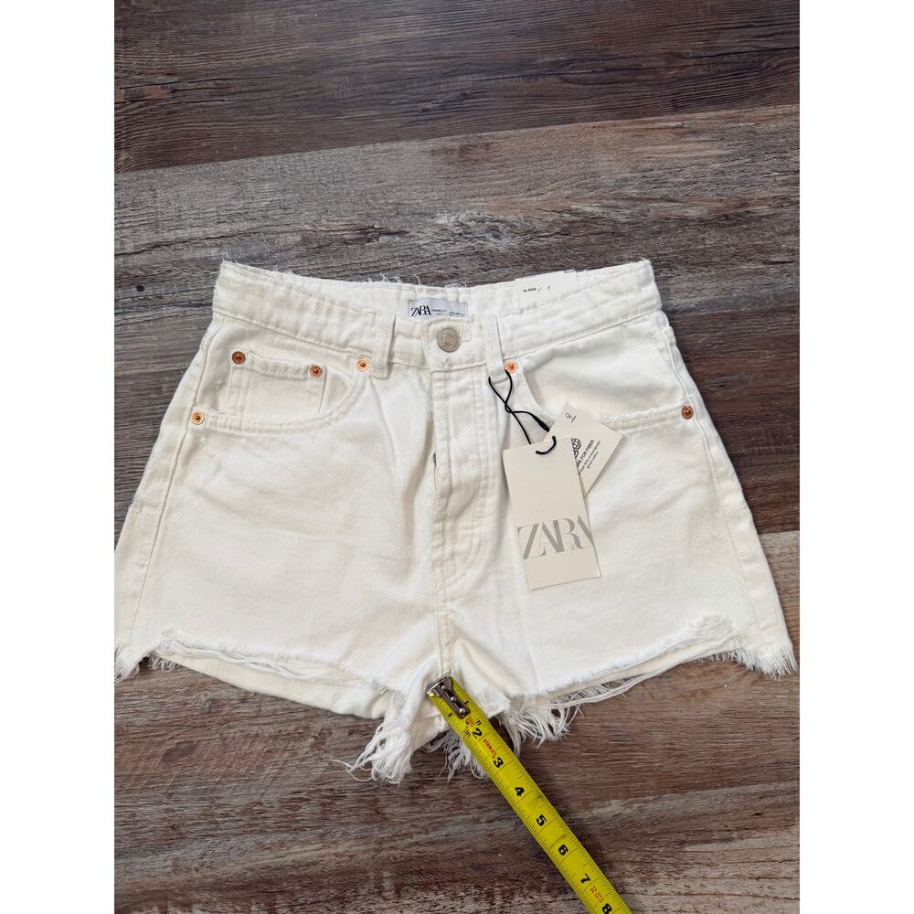 Zara NEW white denim high-rise cut-off shorts IN SZ 6
